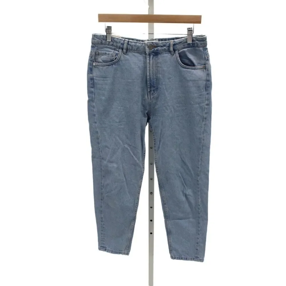 Zara Trafaluc Womens Mom Jeans Blue Mid Rise 100% Cotton Button 28in Size 26